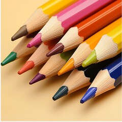 Fototapeta premium Creative art process colorful pencil arrangement studio photography bright environment close-up artistic expression