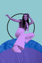 Exclusive image vertical photo collage of happy glamour girl dance disco occasion chill entertainment relax party music vibe