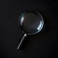 Magnifying Glass on Black Background Top View