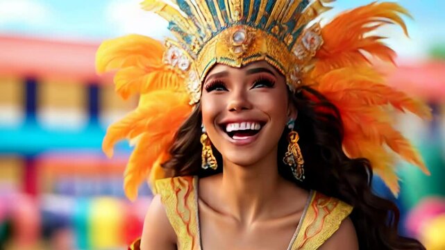 Dancing Exotic brazilian young woman dressed for Carnival 
