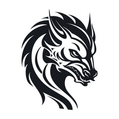 Fierce Dragon Head with Tribal Lines