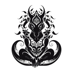 Mythical Creature with Tribal and Fiery Patterns