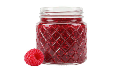 Isolated Raspberry Jam in a Glass Jar with Raspberry