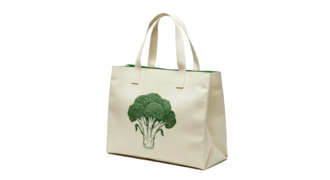 Isolated Eco-Friendly Shopping Bag with Broccoli Graphic