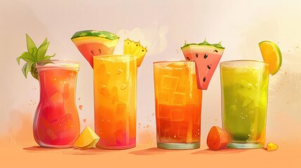 Fototapeta premium Colorful summer refreshing fruit drinks