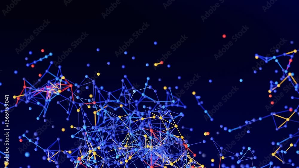 Poster visualize network nodes and data connection within a digital and global network in cyberspace. tech 