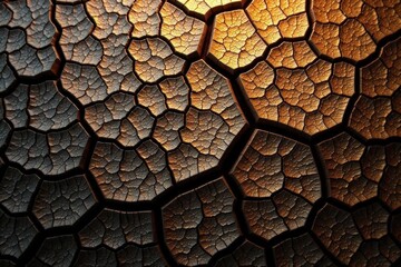 Intricate web of cracks, matte finish, deep brown tones, macro, intense