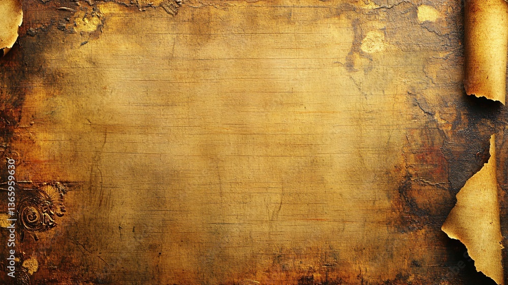 Poster old paper texture showing curled edges and floral embossing creating dramatic background