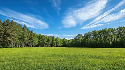 Fototapeta premium Vast Green Field Under a Clear Sky