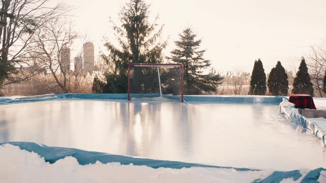 A Hockey scene on outdoor rink