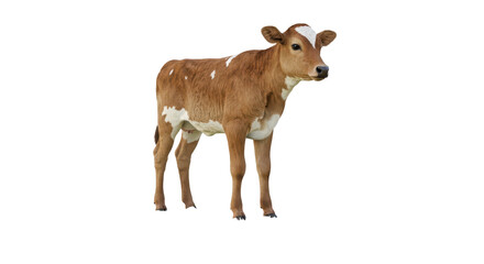 Isolated Brown and White Calf Standing