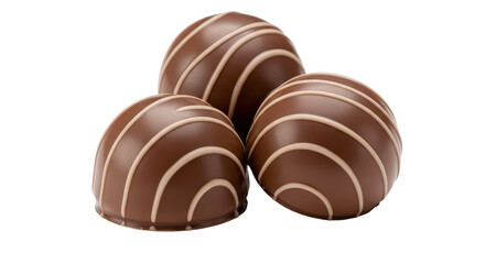 Isolated Three Chocolate Truffles with White Stripes