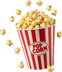 Classic popcorn bucket with flying kernels 