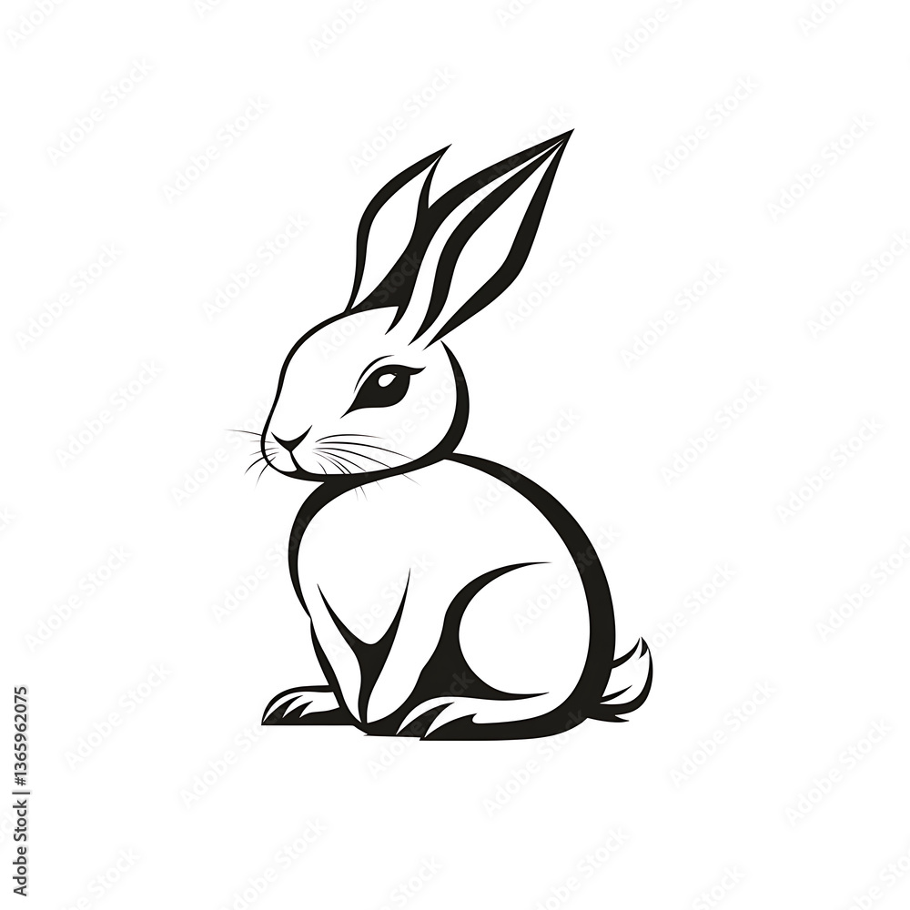 Poster minimalist logo of rabbit, showcasing its elegant features and smooth lines, evokes sense of simplic