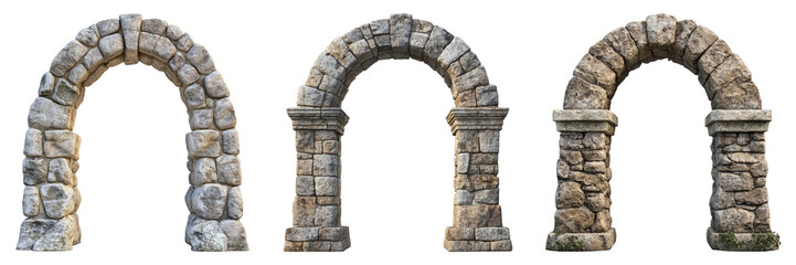 Ancient stone arch isolated on transparent background. PNG ,Set of