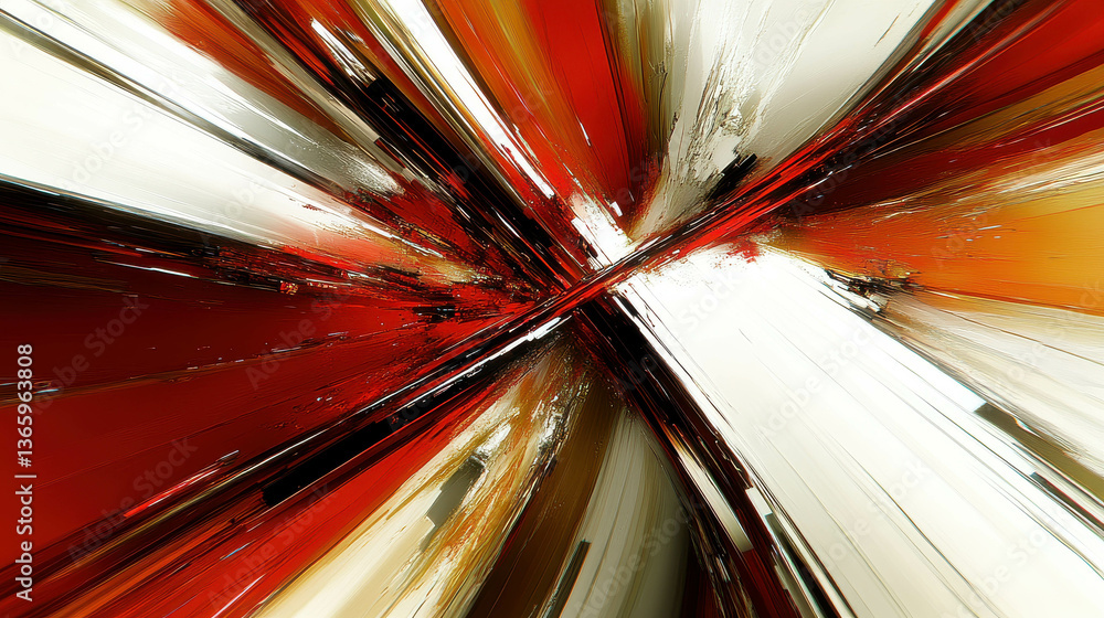 Poster a blurry image of a red and white line with a black dot in the middle. the image has a sense of moti