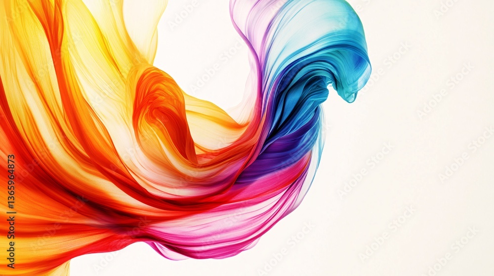 Poster smooth elegant colorful satin fabric flowing on white background