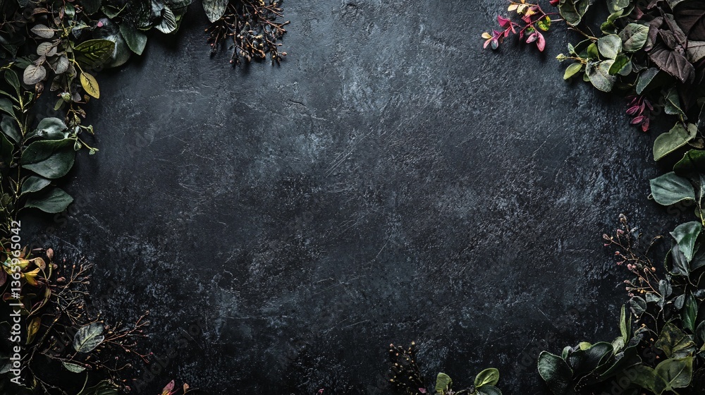 Poster floral frame composition on dark background with copy space