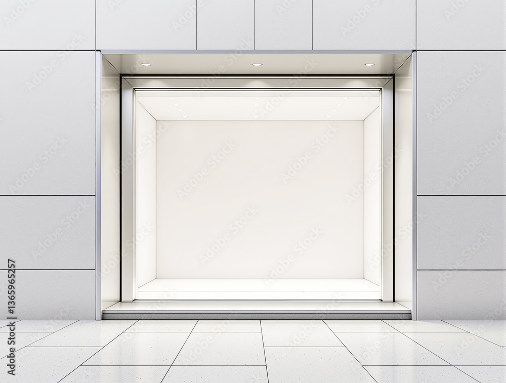 Poster empty illuminated storefront with a modern exterior and clean lines, framed by metallic accents and 