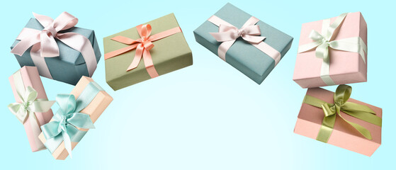 Flying gits on light blue background