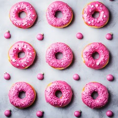 Pink Glazed Donuts with Sprinkles Festive Christmas Food Photography