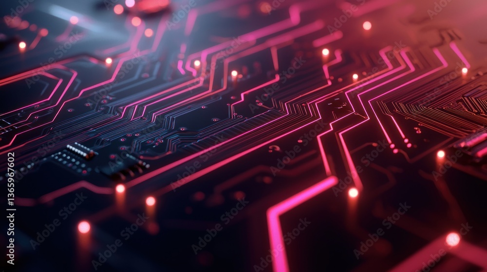 Poster close-up view of a vibrant circuit board with glowing connections and intricate patterns