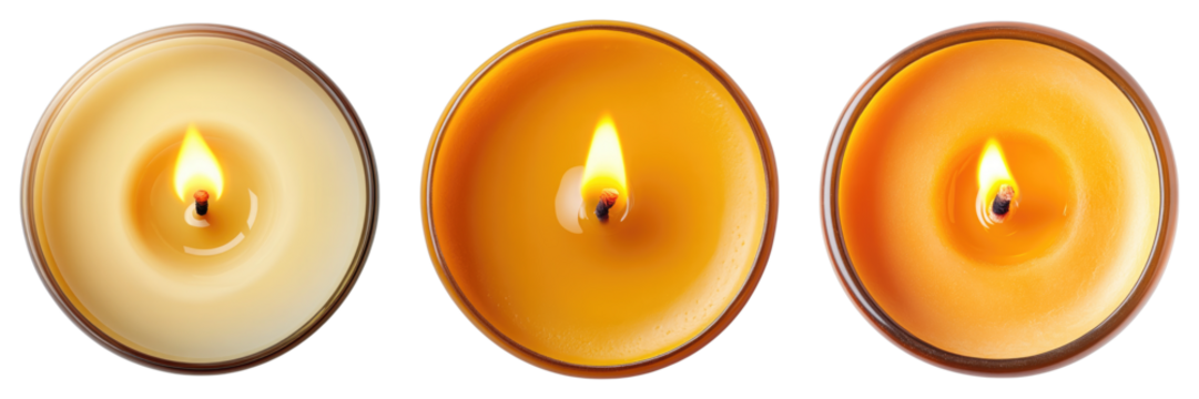 Burning candle top view isolated on transparent background. PNG ,Set of