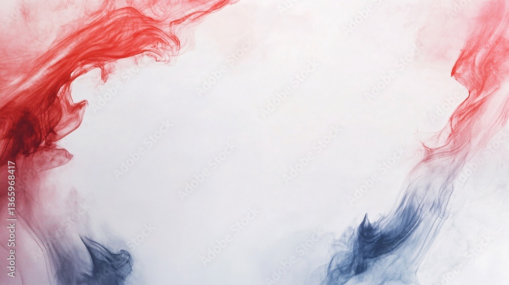 Poster red and blue ink mixing together creating abstract shapes