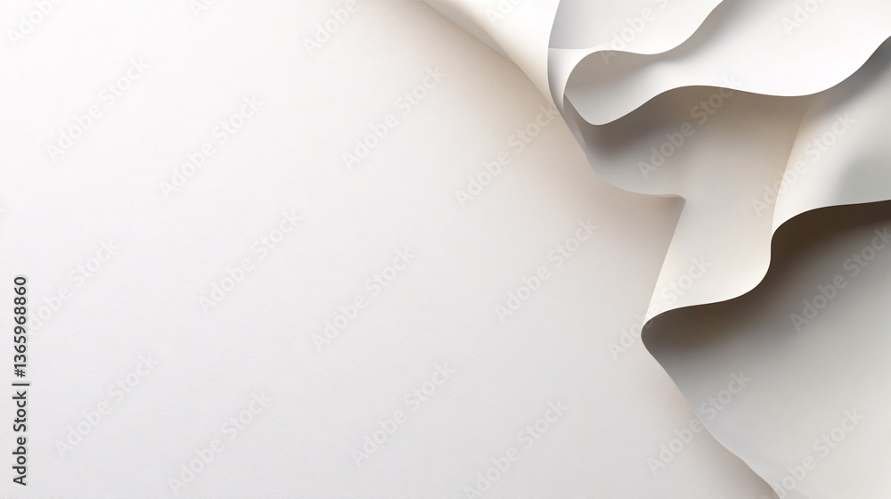Aufkleber White wavy paper creating abstract shapes on empty background
