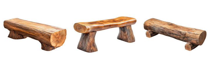 Cedar log bench isolated on transparent background. PNG ,Set of