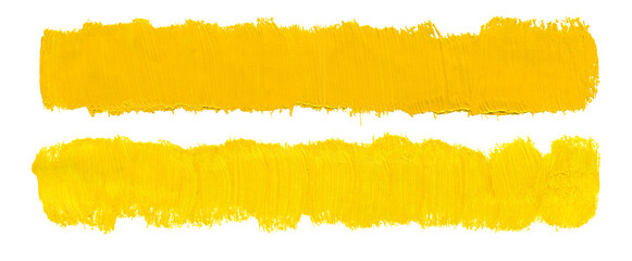 Yellow brush stroke textures of oil paint isolated on white background