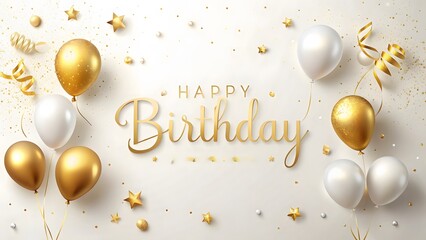 Gold and White Balloons Happy Birthday Celebration