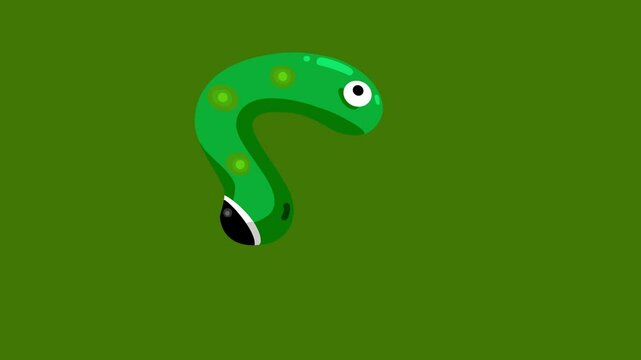 Cartoon caterpillar of butterfly or moth light green color. Cute character isolated animal insect animation. Seamless loop. Sweet children animation for background wallpaper or movie.