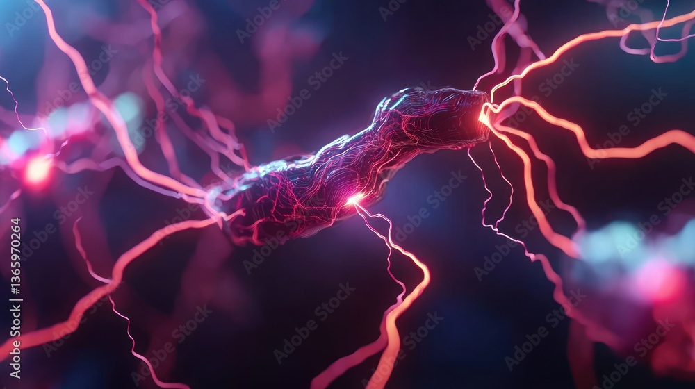 Poster abstract representation of neural connections with electric impulses in a dark background