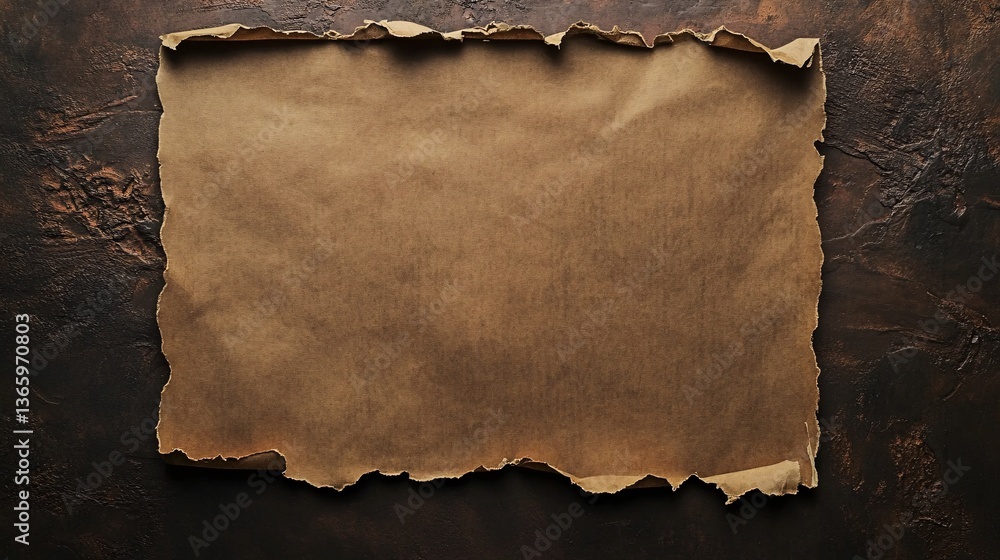 Poster old torn paper lying on dark textured background for copy space