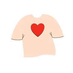 T-shirt with red heart print. Flat vector illustration.