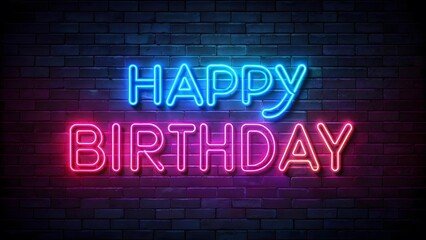 Obraz premium Neon Happy Birthday Sign