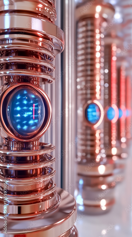 Aufkleber futuristic machine with glowing blue components displays intricate design and advanced technology. s