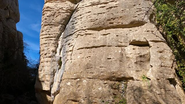 Hiking in the Torcal de Antequerra National Park, limestone rock formations and known for unusual karst landforms in Andalusia, Malaga, Spain.