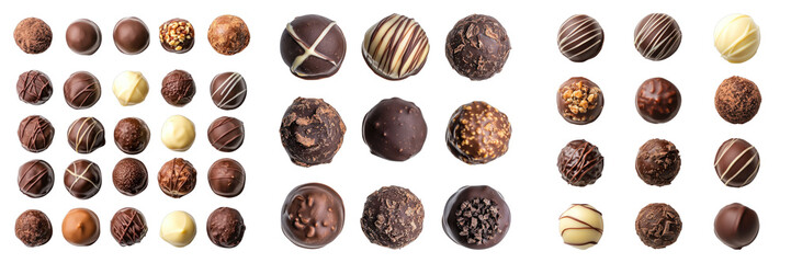 Collection of chocolate truffles isolated on transparent background. PNG ,Set of