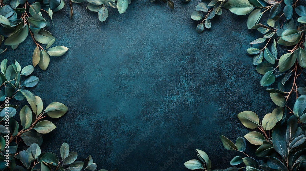 Aufkleber Eucalyptus leaves creating a border on dark background with copy space