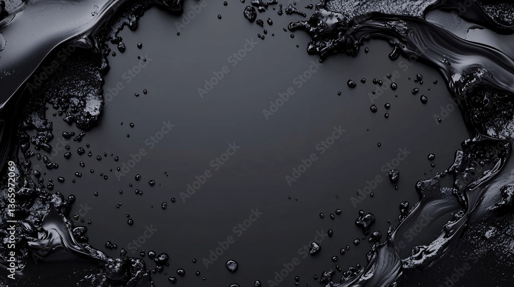 Poster black paint splashing, making a frame on dark background