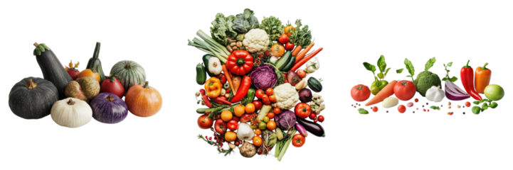Diverse varieties of vegetable isolated on transparent background. PNG ,Set of