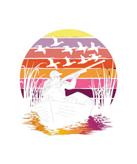 Vintage Duck Hunting Retro Sunset Illustration
