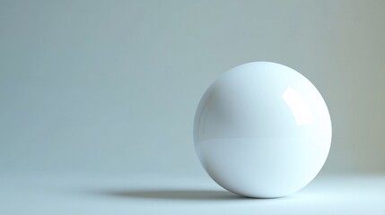 White sphere resting on light blue surface with soft light