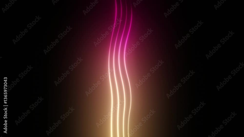 Poster glowing neon line animation loop. gradient light trails flow upward on a dark background. abstract, 