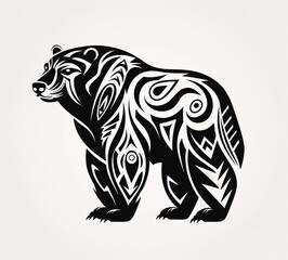Fototapeta premium Bear or grizzly bear as a simple image for a tattoo. Minimalistic graphic sketch drawing.