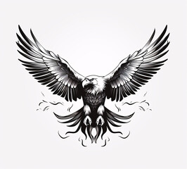 Obraz premium American eagle silhouette black background on white background. Decorative element.