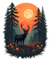 
Majestic Deer in Forest - Nature Moonlit Art vector custom t-shirt design 