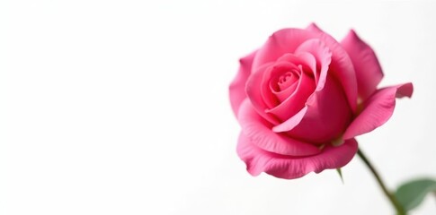 Fototapeta premium A single pink rose, petals unfurled, isolated on pure white background, botanical photography, love, bloom
